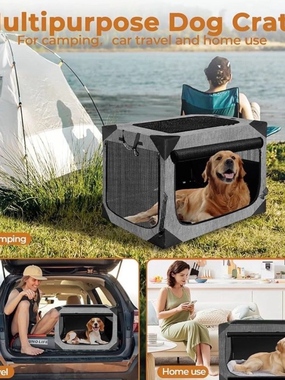 Nottia Folding Portable - SOFT PET - DOG - CRATE CARRIER KENNEL - GRAY